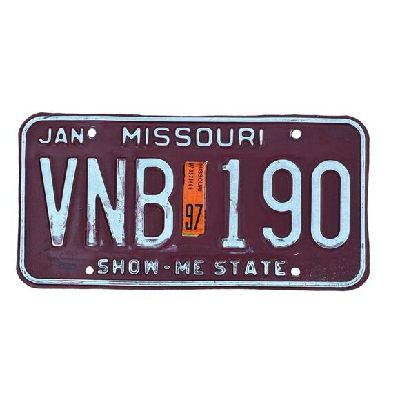Missouri License Plate Show-Me State Dec 1997 Sticker Red White Automobile Tags - Picture 3 of 4
